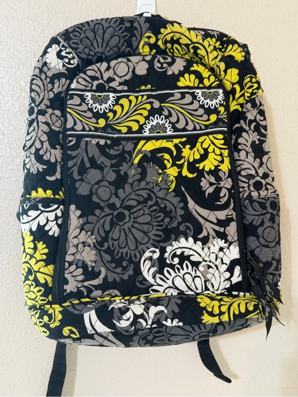 Vera Bradley Quilted Floral laptop Backpack - Black, Gray & Yellow Accent